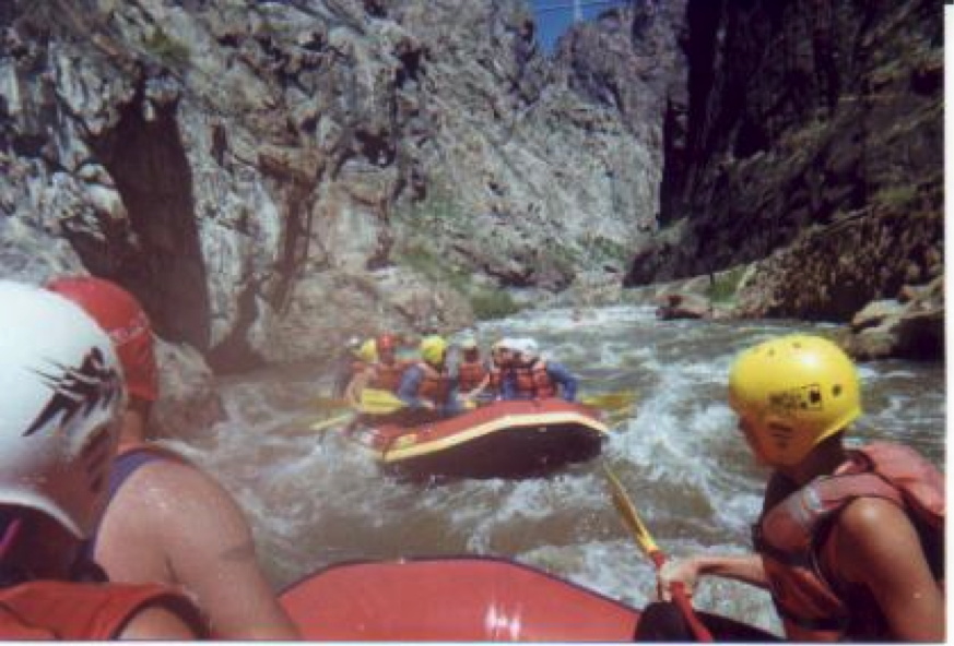 A group of AMTS team members on a rafting trip in 1999.