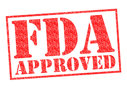 FDA APPROVED red Rubber Stamp over a white background.