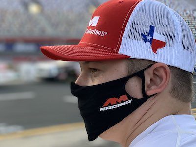 Austin Wayne Self wears AM Racing safety mask during the return of the 2020 NASCAR Gander RV & Outdoors Truck Series