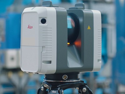 Leica laser scanner utilized at a high-tech construction site