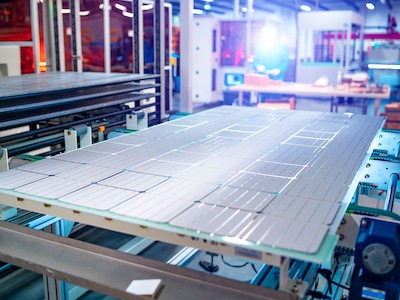 Solar panels being manufactured in a facility