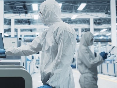Cleanroom facility operated by two workers