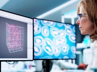 Healthcare professional performing forensic analysis in a lab