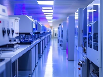Inside look at the hallway of a semiconductor facility