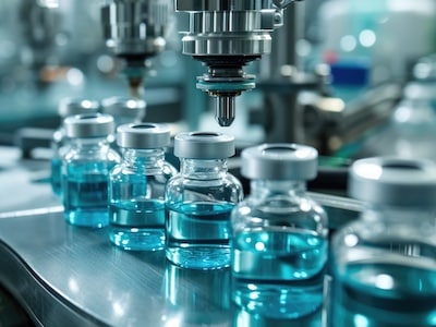 Pharmaceutical production assembly line inside a facility