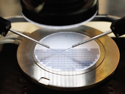 Semiconductor silicon wafer being tested in a facility